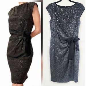 The Limited Allover Sequin  Bow Tie Dark Gray Dress